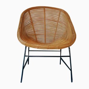 Mid-Century Bamboo and Iron Pod Chair, 1960s