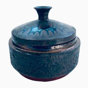 Vintage Art Pottery Studio Perignem Amphora Lidded Bowl, Belgium, 1960s