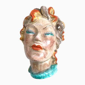 Busto da donna Art Deco in ceramica nello stile di Goldscheider, anni '30