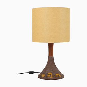 Large Table Lamp in Ceramic and Teak by Clare Zange for Krösselbach, 1960