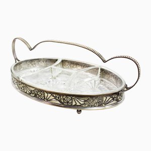 Art Deco Silver-Plated Tray with Glass Ramekins, 1930s, Set of 5