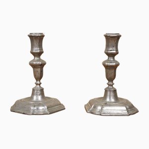 Bougeoirs Baroques Anciens en Étain, Suède, 1750, Set de 2