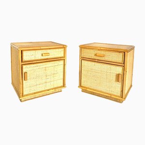 Wooden and Bamboo Bedside Tables, Italy, 1970s, Set of 2