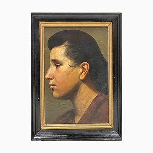 Profile Portrait, Early 20th Century, Oil on Paper, Framed