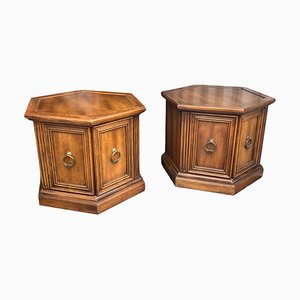 Gothic Style Hexagonal Side Tables in Oak, Set of 2