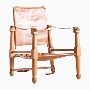Leather & Beech Safari Chair, 1940s