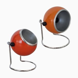 Lámparas de mesa con forma de globo ocular italianas vintage de metal cromado y pintado de Targetti Sankey. Juego de 2
