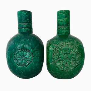 Vaso vintage in ceramica laccata verde di Aldo Londi per Bitossi, Italia, anni '70