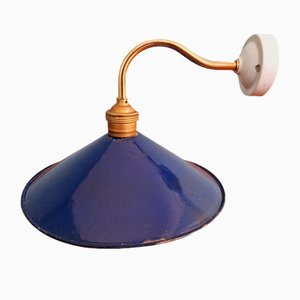 Industrial Wall Light in Conical Blue Enamelled Sheet