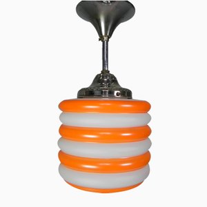 Lámpara colgante Art Déco con rayas naranjas, años 30