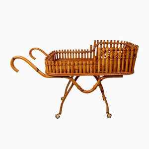 Mid-Century Bar Cart in Bamboo Cane and Rattan, 1960s