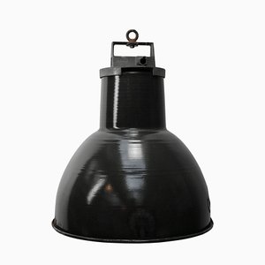 Lámpara colgante francesa industrial vintage esmaltada en negro de Mazda, años 50