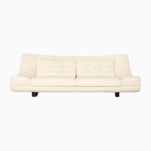 Nieri Leather Three-Seater Cream Sofa