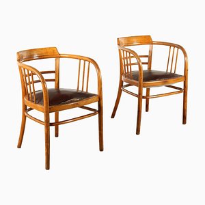 Vintage Chairs in Beech Wood and Leatherette, 1950s, Set of 2