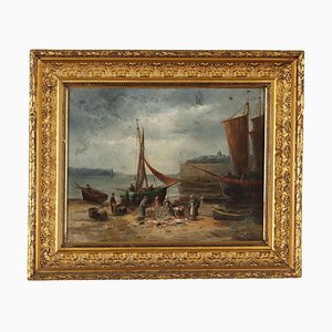 Landscape with Fishermen, Oil on Canvas, Framed