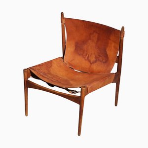 Dänischer Safari Sessel aus patiniertem Leder & Teak, 1960