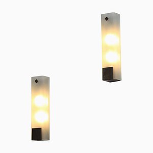 Italian Modernist Style Frosted Glass Sconces, 1970, Set of 2