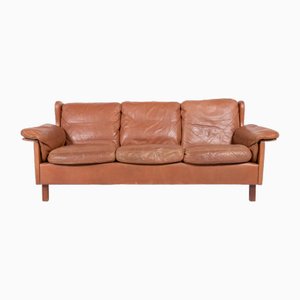 Danish Modern Cognac Leather Wing Sofa, 1970s