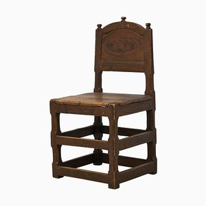 Large Antique Swedish Baroque Brown Pine Chair