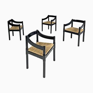 Italienische moderne Stühle aus schwarzem Holz von Vico Magistretti für Cassina, 1970er, 4er Set