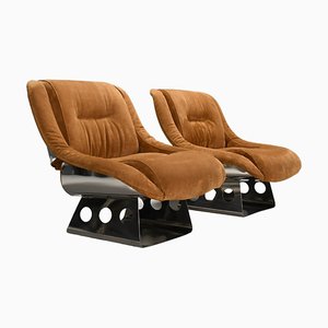 Suede and Stainless Steel Lounge Chairs by Rima Padova, 1974, Set of 2