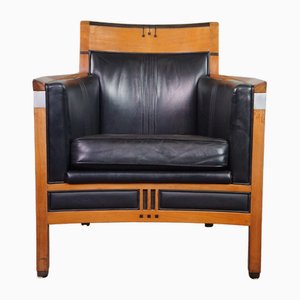 Art Deco Armchair with Black Leather and Accents