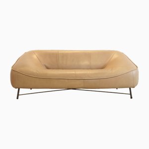 Vintage Beige Leather Sofa