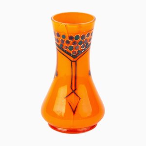 Art Nouveau Bohemian Orange Glass Vase in the style of Loetz