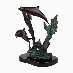 Bronze Dolphins Sculpture on Marble Base