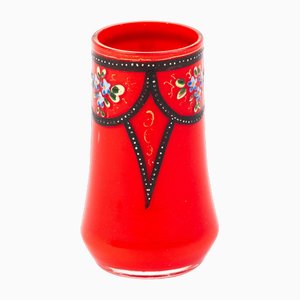 Vaso Art Nouveau in vetro rosso di Boemia nello stile di Loetz