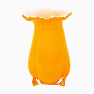 Vase Art Déco en Verre Orange Tchèque dans le style de Loetz