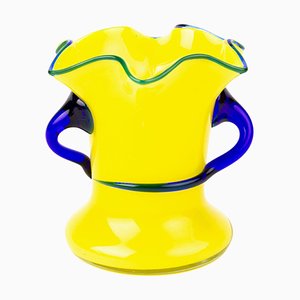 Vase Art Déco en Verre Opalin Jaune de Loetz