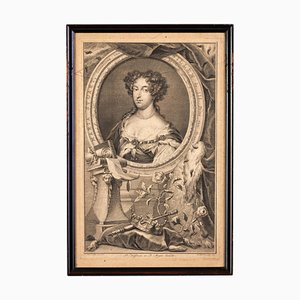 Queen Maria Stuart Portrait, Engraving, 18th Century, Framed