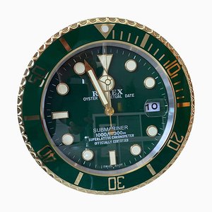 Oyster Perpetual Gold & Green Submariner Wall Clock from Rolex