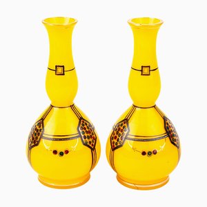 Art Nouveau Bohemian Tango Glass Baluster Gourd Vases in the style of Loetz, Set of 2