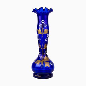 Vaso Art Nouveau in vetro smaltato blu Bristol