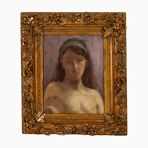 Art Nouveau Nude Portrait of a Woman, Early 20th Century, Oil Painting, Framed