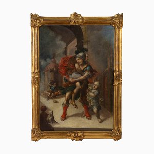 Aeneas Escape from Burning Troy, Oil Painting, 18th Century, Framed