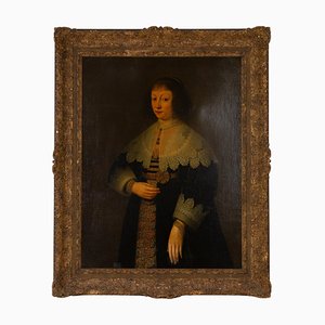 Artista holandés, retrato de dama noble, siglo XVII, pintura al óleo, enmarcado