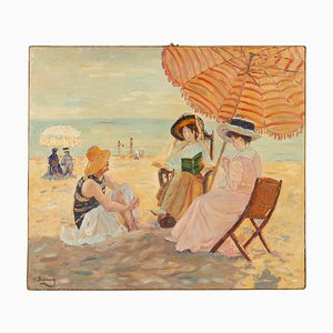 Hélène Dubourg, Scena di spiaggia impressionista belga, Dipinto ad olio