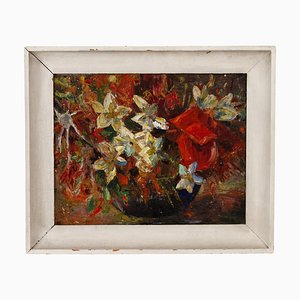Artiste Belge, Impressionniste Nature Morte aux Fleurs, Peinture à l'Huile, Encadrée