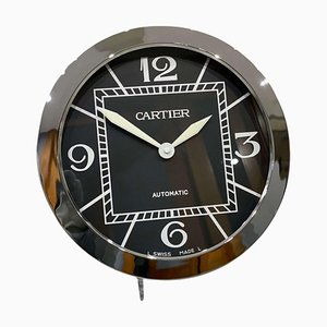 Officially Certified Silver Chrome & Black Wall Clock from Cartier