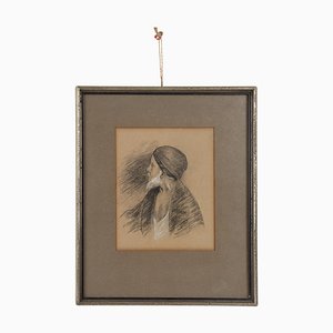 Belgian Artist, Portrait, Mixed Media Drawing, Early 20th Century, Framed