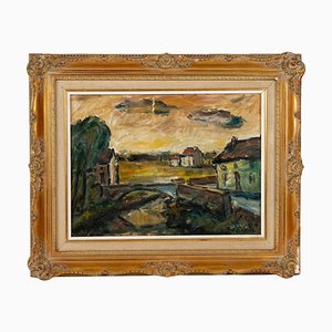 Gilbert Remy, Belgischer Impressionist Dorflandschaft, Ölgemälde, Gerahmt