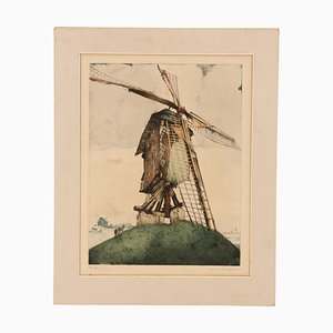 Maurice Langaskens, Windmill, Coloured Lithograph