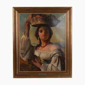 Ritratto di donna portoghese, Dipinto ad olio, XIX secolo, Incorniciato