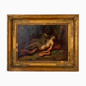 Bacchante, Oil on Parchment Painting, 18th Century, Framed