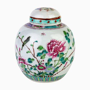 Chinese Famille Rose Blossoms & Bird Porcelain Ginger Jar