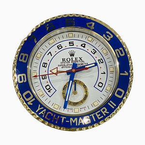 Officially Certified Chrome Gold and Blue Yacht Master II Wall Clock from Rolex