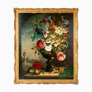 Dopo Justus van Huysum il Vecchio, Natura morta con fiori, XVI-X700, Dipinto ad olio, Con cornice